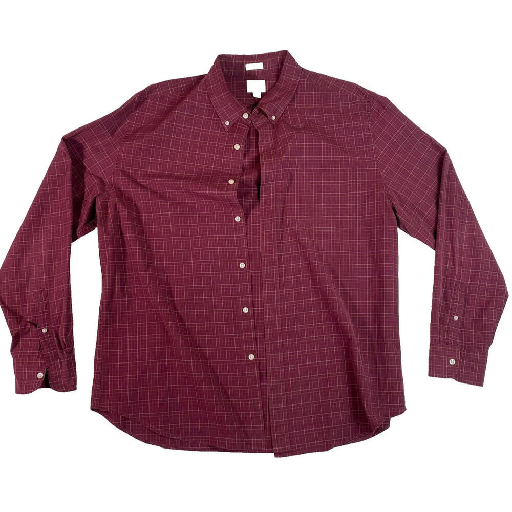 J‎ Crew Red Plaid Classic Secret Wash Shirting 98% Organic Cotton XL